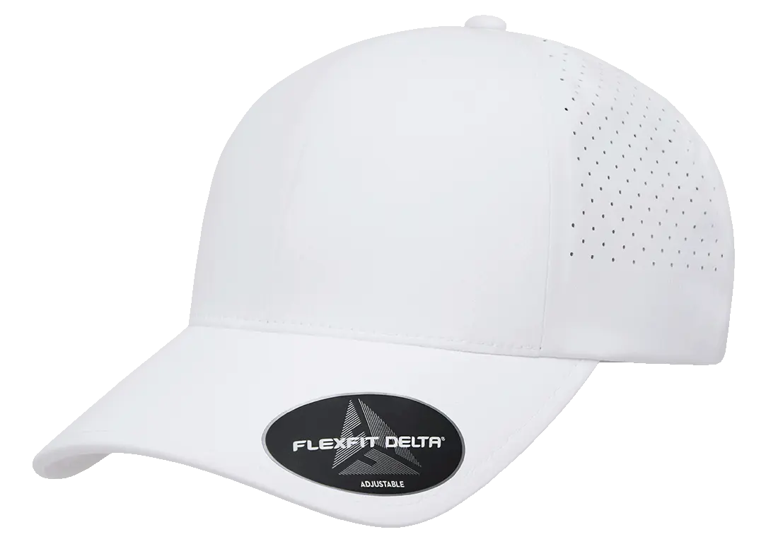 (DECEMBER) DELTA-PERF-ADJ-WHT Delta White Special Perforated Cap with Adjustable Fit