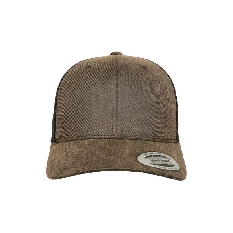 (JAN27) 6606T-OS-BRN/BLK Retro Trucker Brown Oil Skin / Black Mesh Cap Adjustable Fit