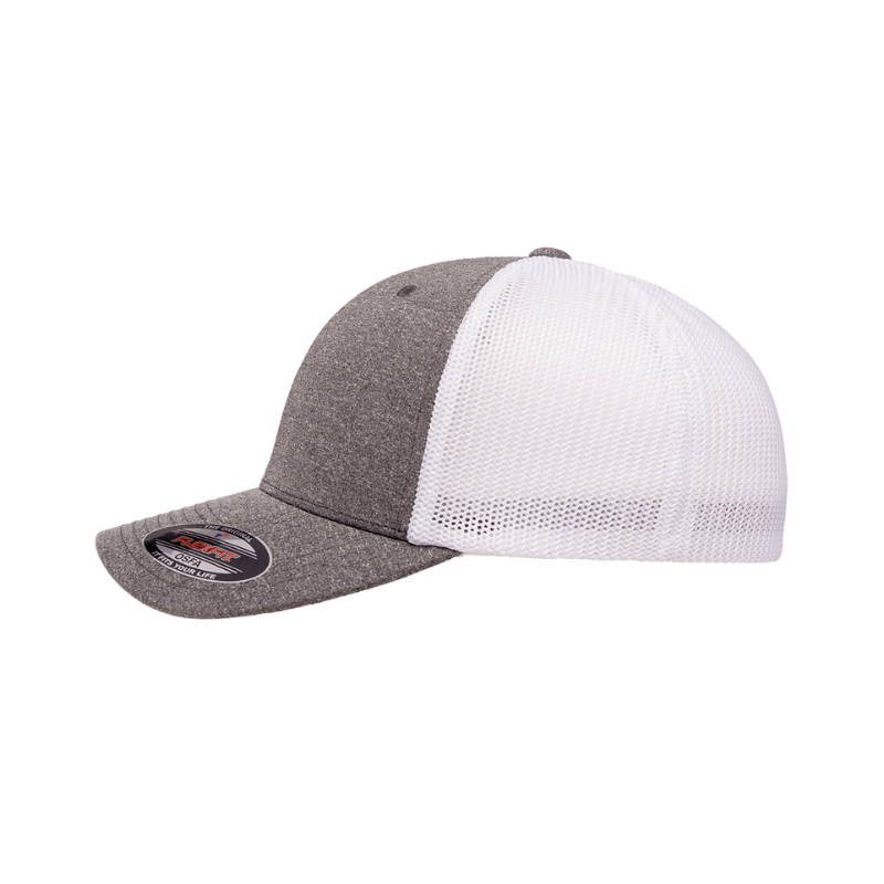 (APRIL) 6311-DH/WHT Flexfit Melange Trucker Dark Heather Grey and White Cap Fitted