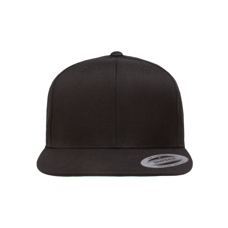 (JUNE) 6089M-BLK Black Flat Peak Cap Adjustable Fit