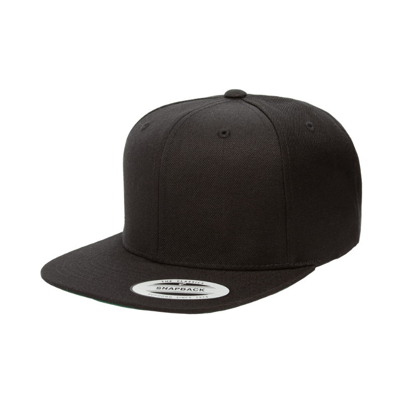 (JUNE) 6089M-BLK Black Flat Peak Cap Adjustable Fit