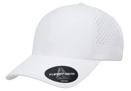 (DECEMBER) DELTA-PERF-ADJ-WHT Delta White Special Perforated  Cap with Adjustable Fit