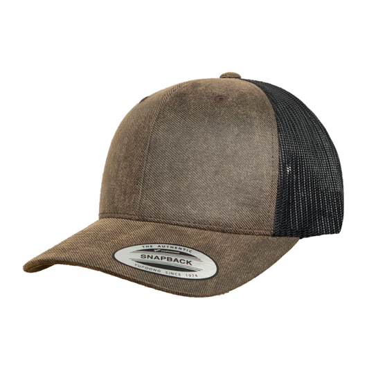 (JAN27) 6606T-OS-BRN/BLK Retro Trucker Brown Oil Skin / Black Mesh Cap Adjustable Fit