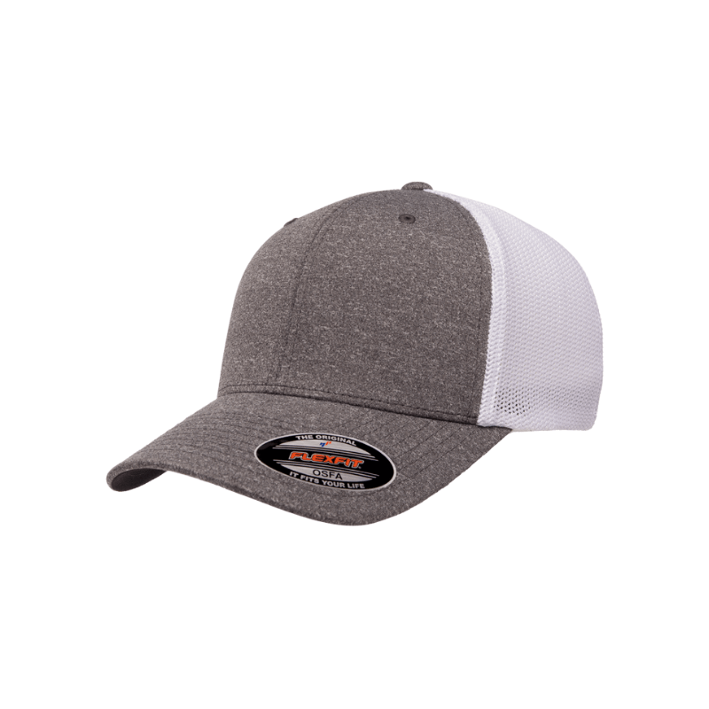 (APRIL) 6311-DH/WHT Flexfit Melange Trucker Dark Heather Grey and White Cap Fitted