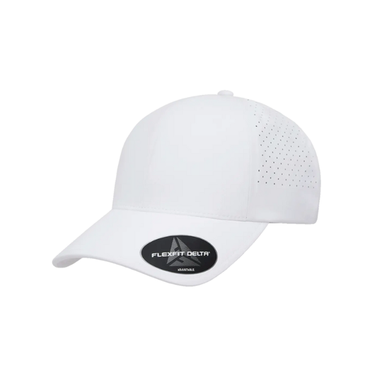 (APRIL) DELTA-PERF-ADJ-WHT Delta White Special Perforated  Cap with Adjustable Fit