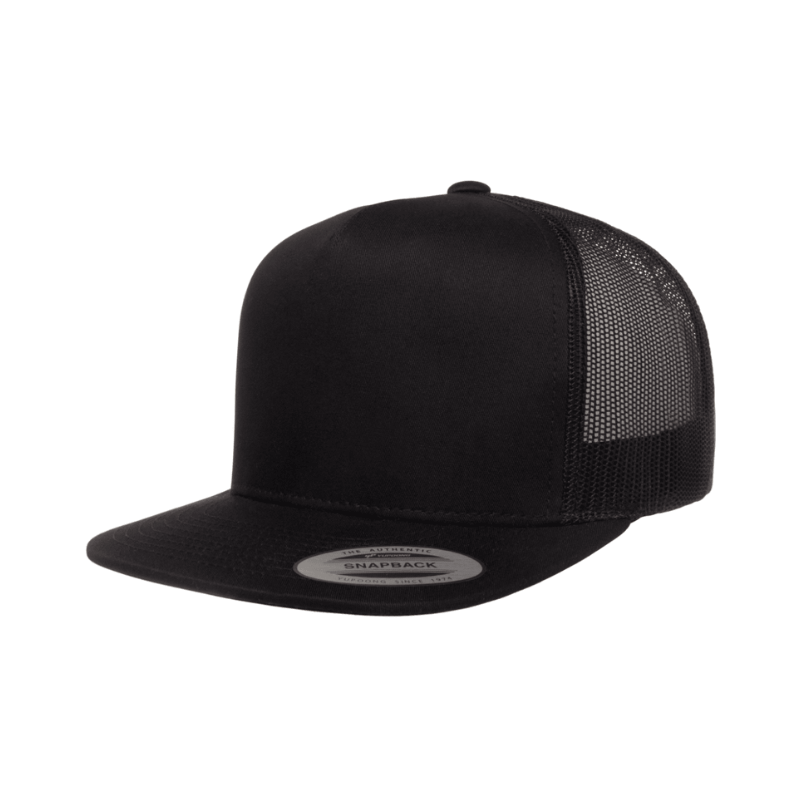 (JANUARY) 6006-BLK Classic Trucker Black Flat Peak Cap Adjustable Fit