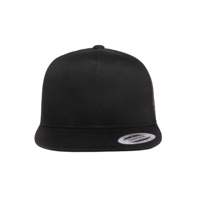 (JANUARY) 6006-BLK Classic Trucker Black Flat Peak Cap Adjustable Fit