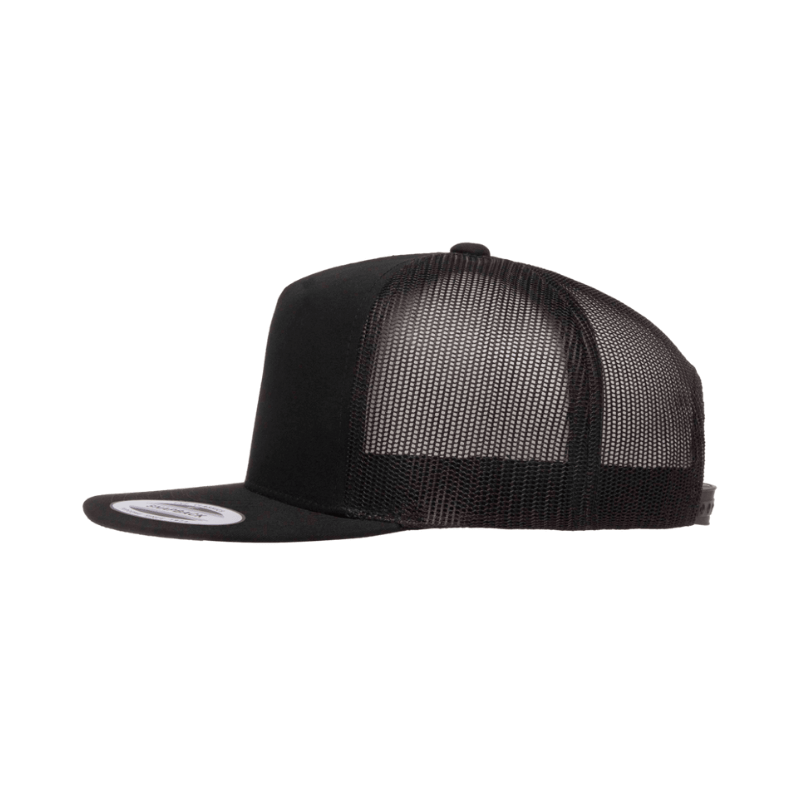 (MAY) 6006-BLK Classic Trucker Black Flat Peak Cap Adjustable Fit