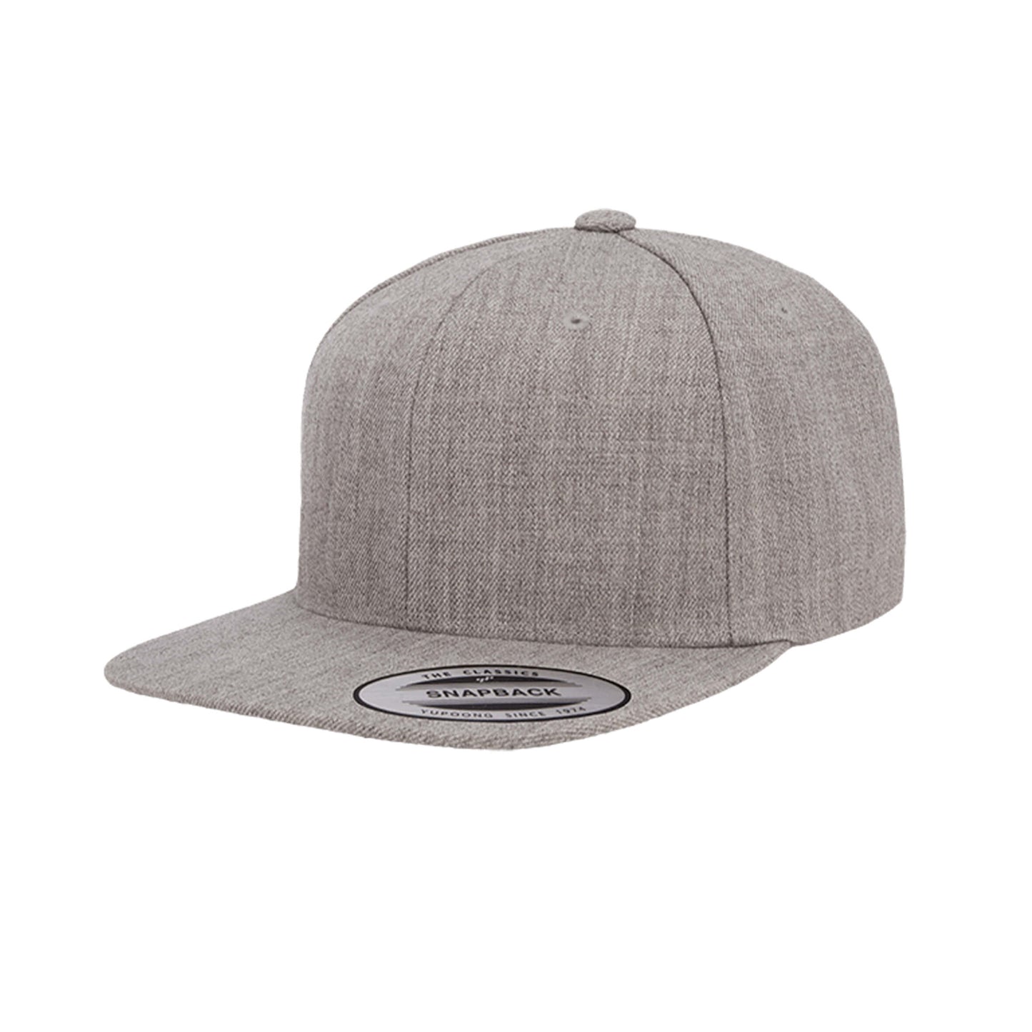 (APRIL) 6089M-HG Classic Snapback Heather Grey Flat Peak Cap Adjustable Fit