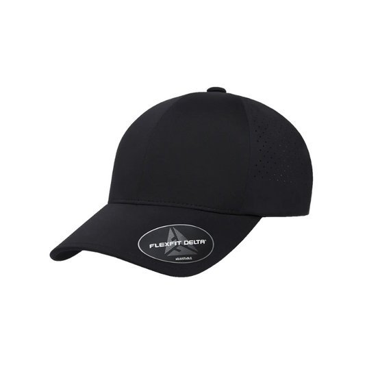 (OCTOBER) DELTA-PERF-ADJ-BLK Delta Black Perforated Cap with Velcro Hook & Loop Adjustable Fit